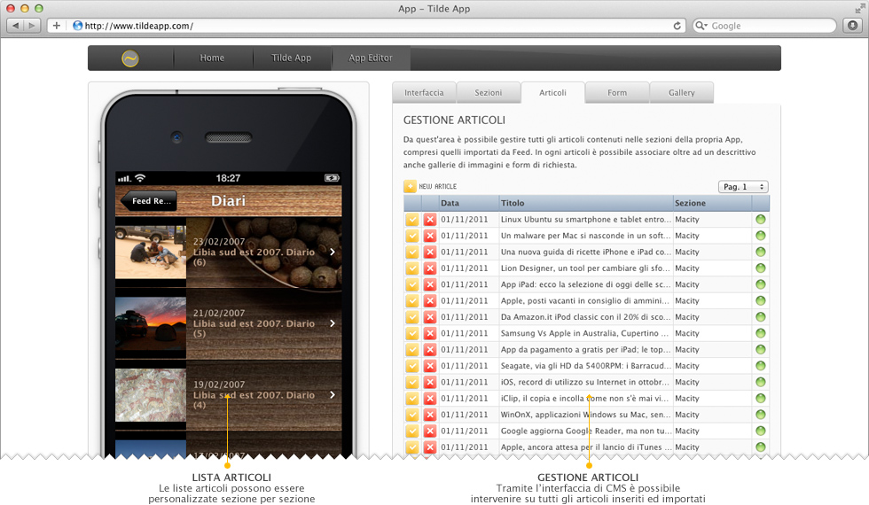 Articoli, Feed e Podcast - Creare Applicazioni iPhone, iPad e Android online